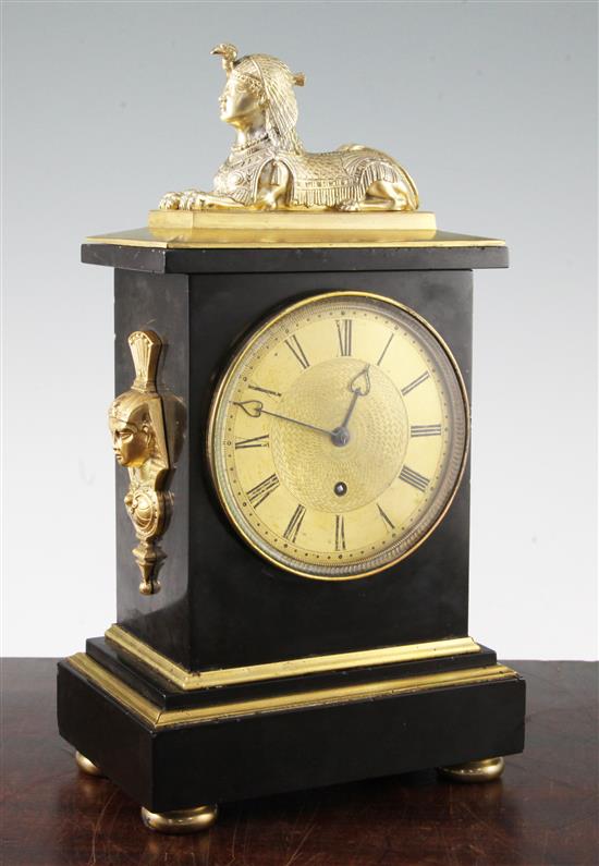 A Regency ormolu mounted slate mantel timepiece 12in.